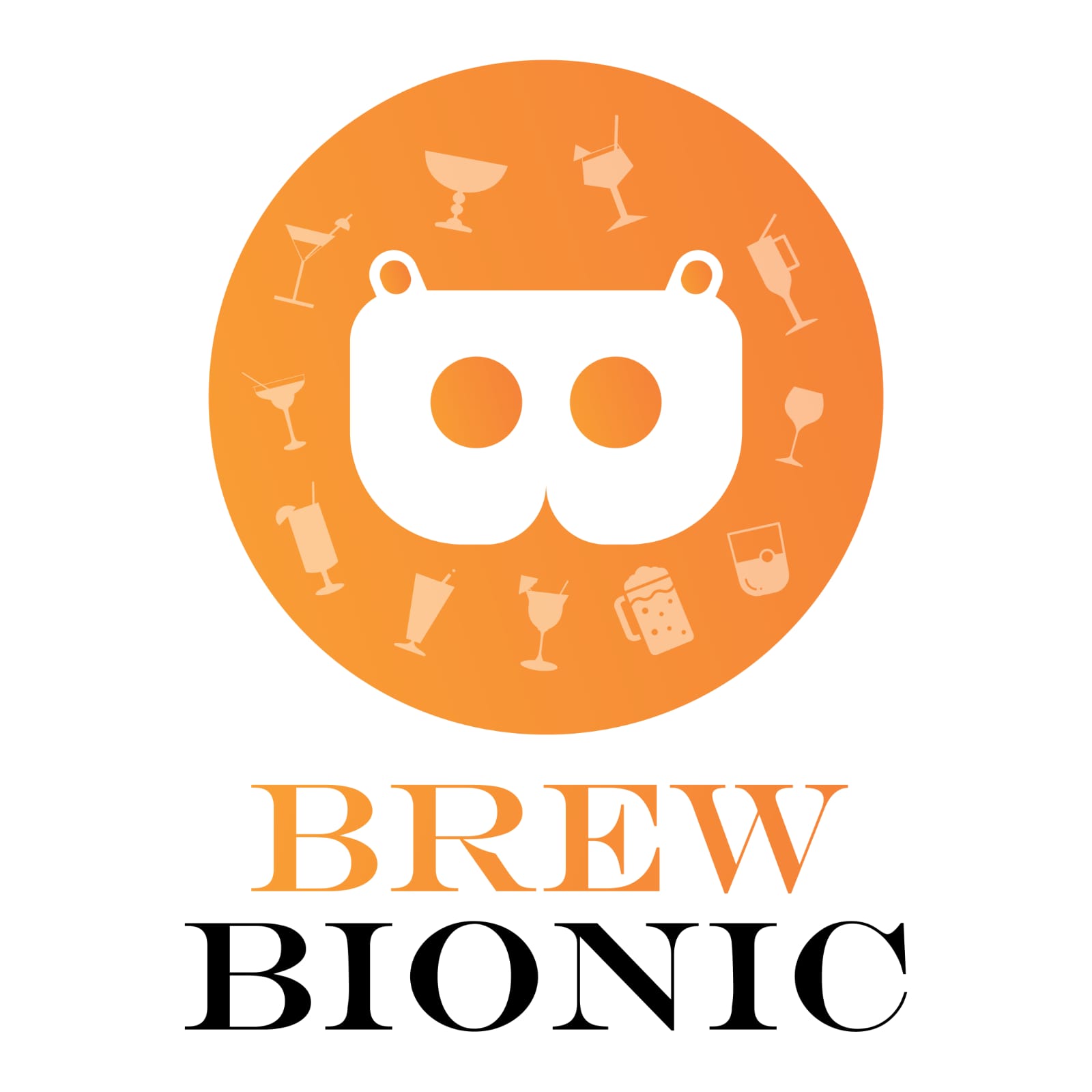 BrewBionic — robot and drinks logo
